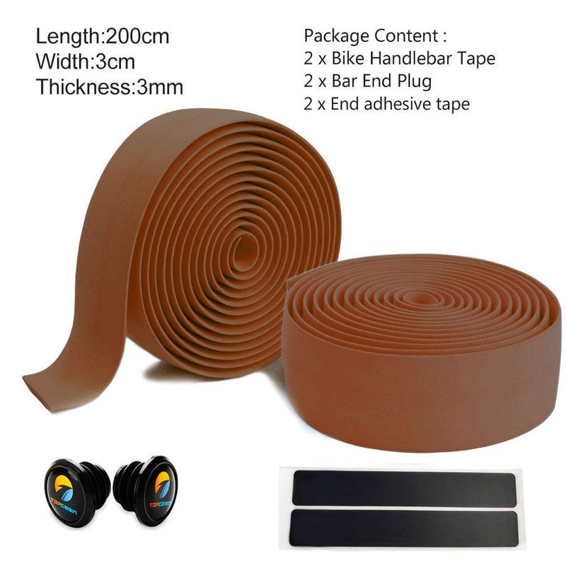 TOPCABIN Bicycle Bar Tape EVA Camouflage Series Comfort Road Bike Handlebar Tape Leather Bike Bar Tape with Bar End Plugs-2 Rolls (EVA Brown) - Image 2